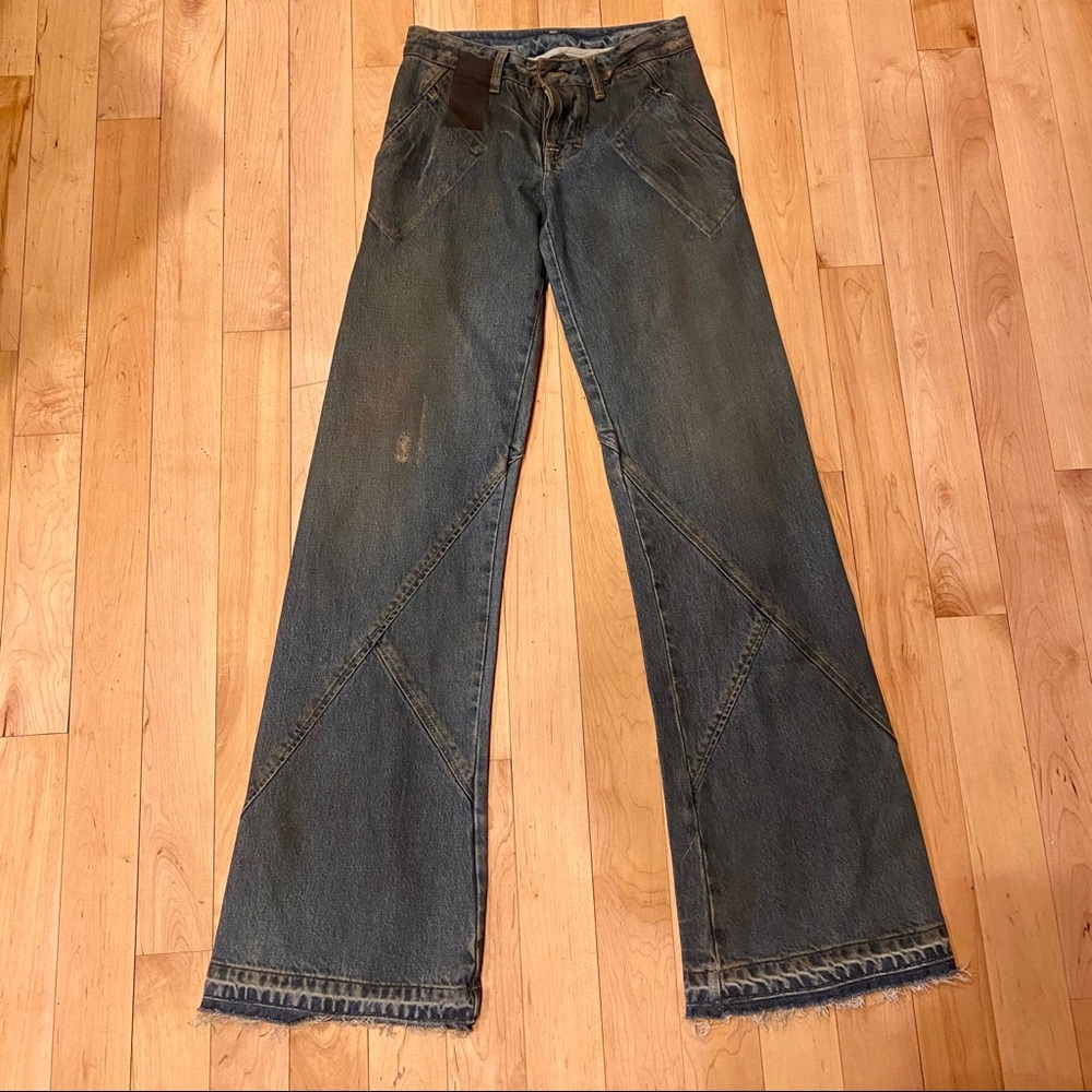 Rick Owens Slab distressed flare raw hem jeans